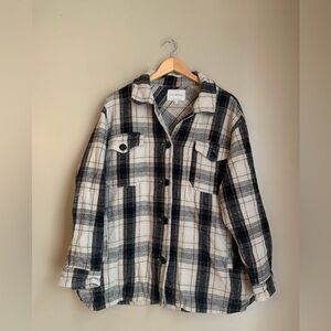Lucky Brand Black and Cream shirt Jacket plaid heavy shacket size large
